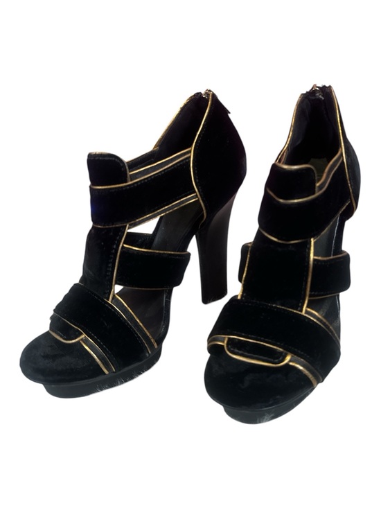 Tory Burch Shoes - Tory Burch Carsonie Black Velvet Gold Piping Platform Heels Size 8